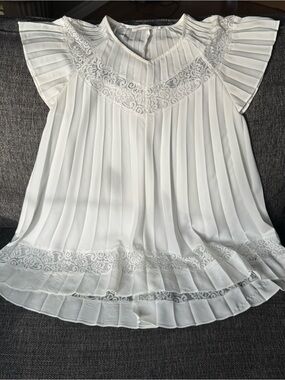 Zimmermann Elegant White Pleated Lace-Trim Women's Blouse